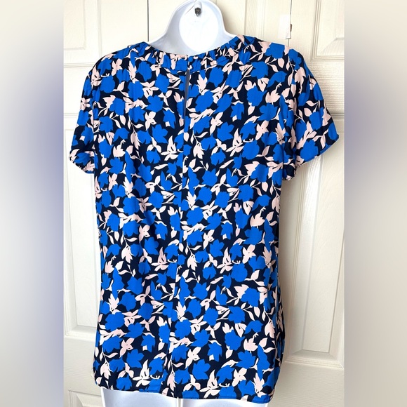 BODEN Carey Top Bold Blue Blouse Floral Clematis Shirt Black Pleated Neckline - Picture 8 of 16